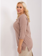 Tmavě béžová dámská halenka plus size s potiskem