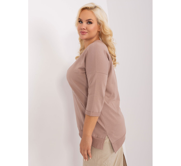 Tmavě béžová dámská halenka plus size s potiskem