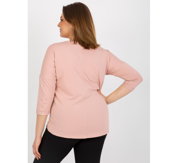 Světle růžové tričko plus size s potiskem a nápisem