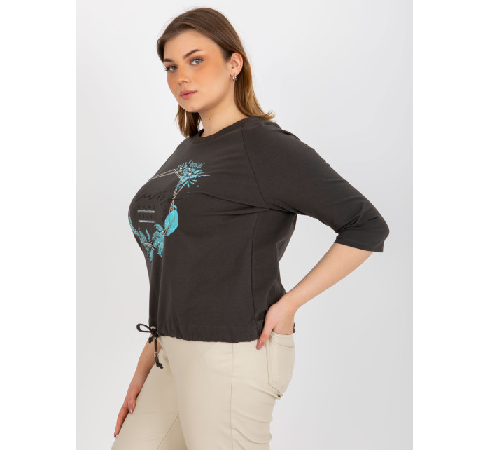 Dámské tričko plus size s 3/4 raglánovým rukávem - khaki