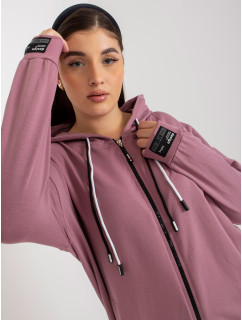 Prašně růžová plus size mikina na zip s potiskem na zádech