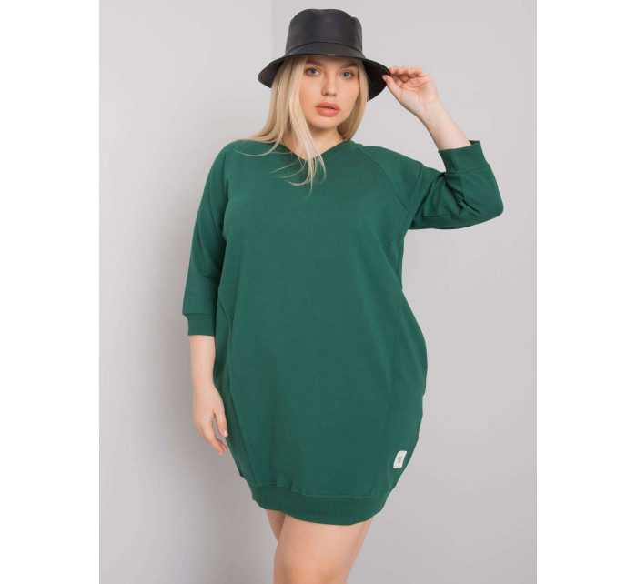 Tmavě zelené plus size šaty s kapsami
