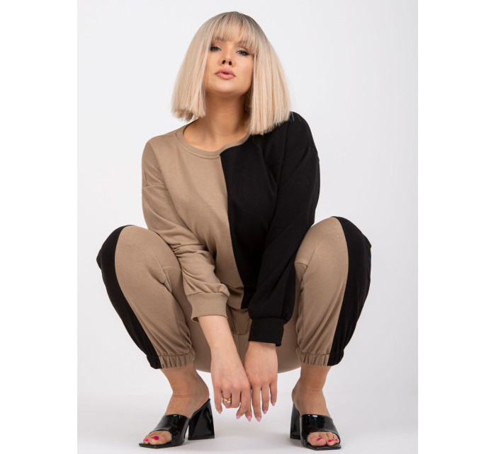 Tmavě béžová a černá mikina plus size od Amishi