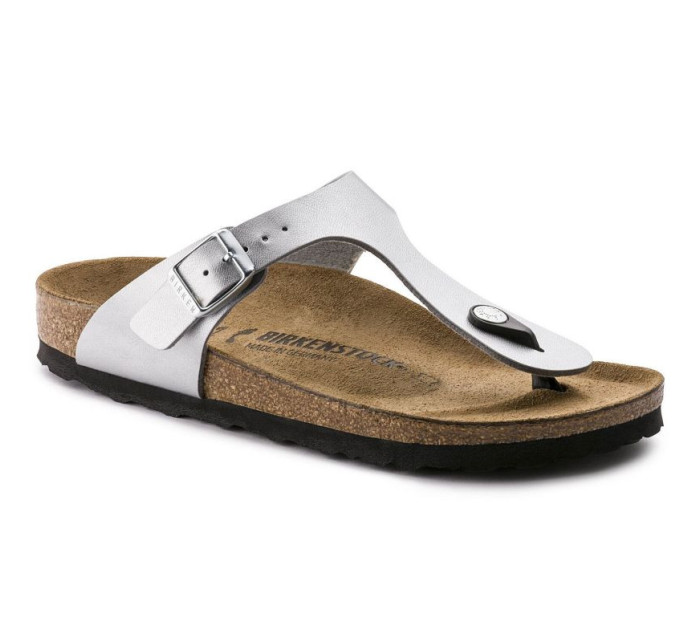 Dámské stříbrné žabky Birkenstock Gizeh Birko-Flor narrow (0043853)