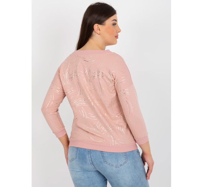 Světle růžová dámská halenka plus size s 3/4 rukávem