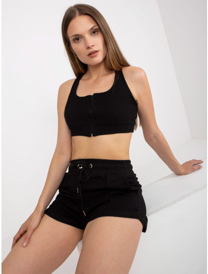 Černý bavlněný basic pruhovaný crop top RUE PARIS