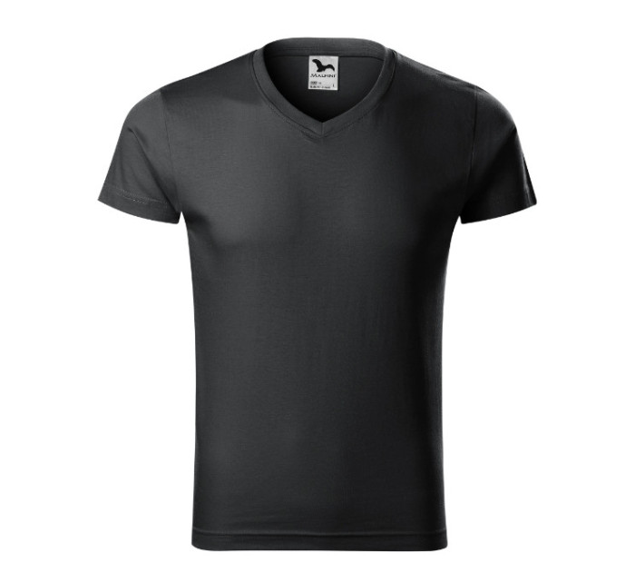 Slim Fit V-neck tričko pánské ebony gray