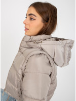 Tmavě béžová krátká zimní bunda 2v1 s kapucí