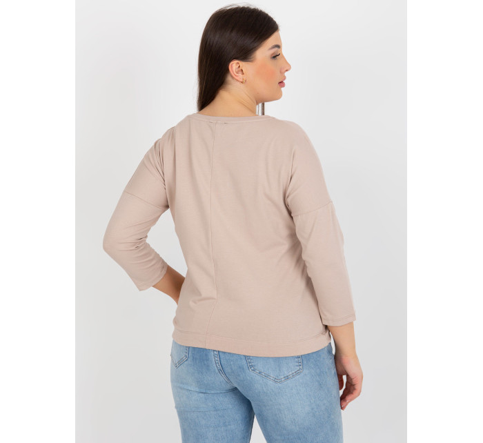 Dámská béžová halenka plus size s nášivkami