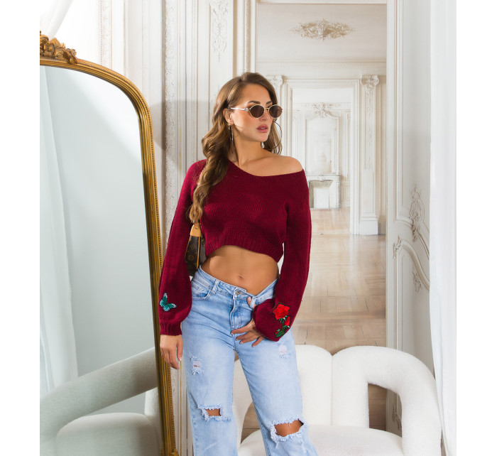 Sexy KouCla Crop knit sweater with patches