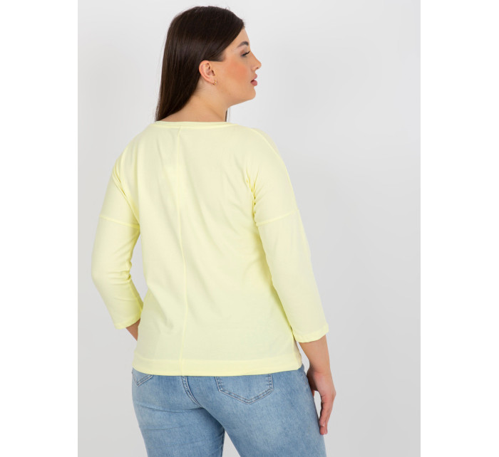 Světle žlutá dámská halenka plus size s 3/4 rukávem