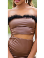 Sexy faux leather Bandeau Crop top