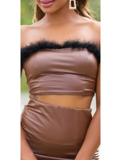 Sexy faux leather Bandeau Crop top