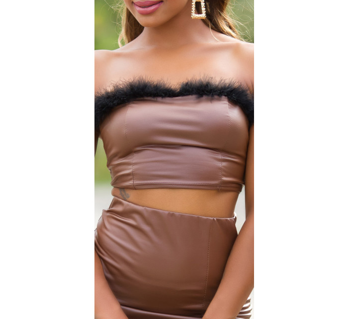 Sexy faux leather Bandeau Crop top