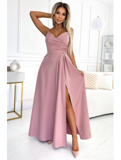 CHIARA Elegantní dlouhé dámské maxi šaty na ramínkách ve špinavě růžové barvě model 20119792 - numoco