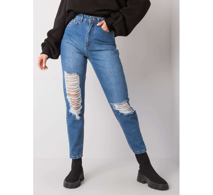 Modré roztrhané mom jeans Kessy RUE PARIS