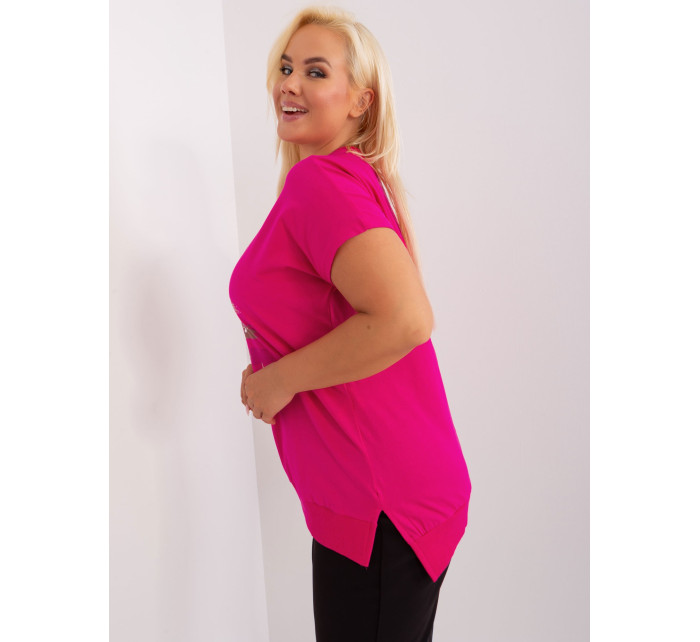 Dámská fuchsiová halenka plus size s nášivkami