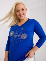 Dámská kobaltová halenka plus size s aplikacemi