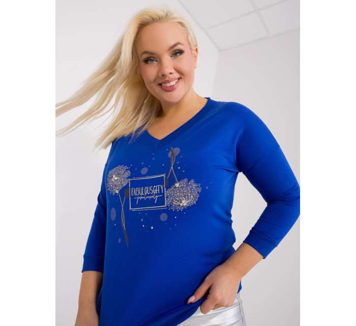 Dámská kobaltová halenka plus size s aplikacemi