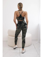 Dámské fitness set top + push up legíny - khaki