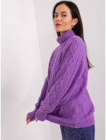 Fialový dámský svetr s kabelkami a rolákem