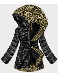 Černá metalická dámská bunda s kapucí (W717)