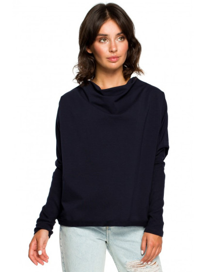 model 18001901 Oversized top s výstřihem do V na zádech tmavě modrý - BeWear