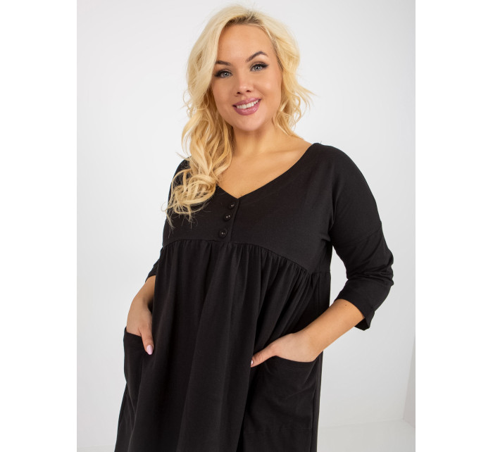 Černé mikinové šaty plus size basic s kapsami