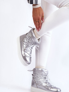 Dámské módní šněrovací boty do sněhu stříbrne Carrios