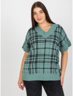 Mint pletená plus size vesta v kostce