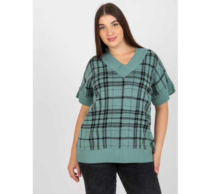 Mint pletená plus size vesta v kostce