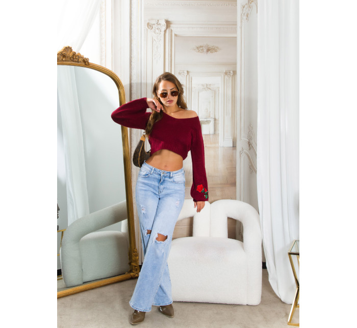 Sexy KouCla Crop knit sweater with patches