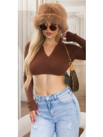 Sexy Koucla cropped Sweater with Collar & Cut Out