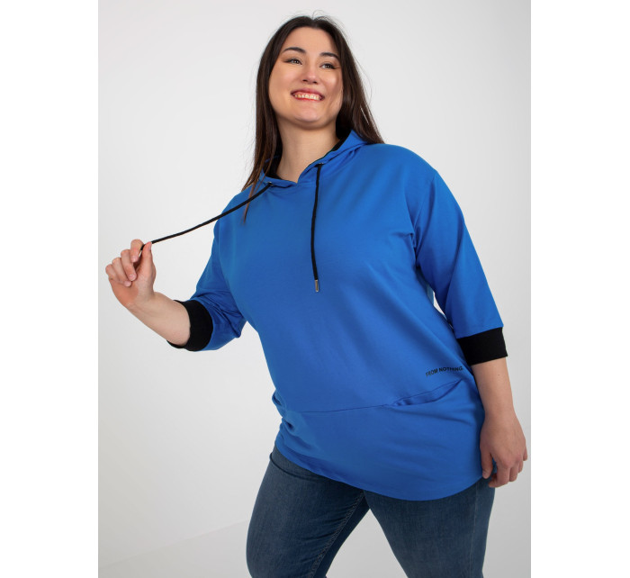 Tmavě modrá mikina plus size s kapucí