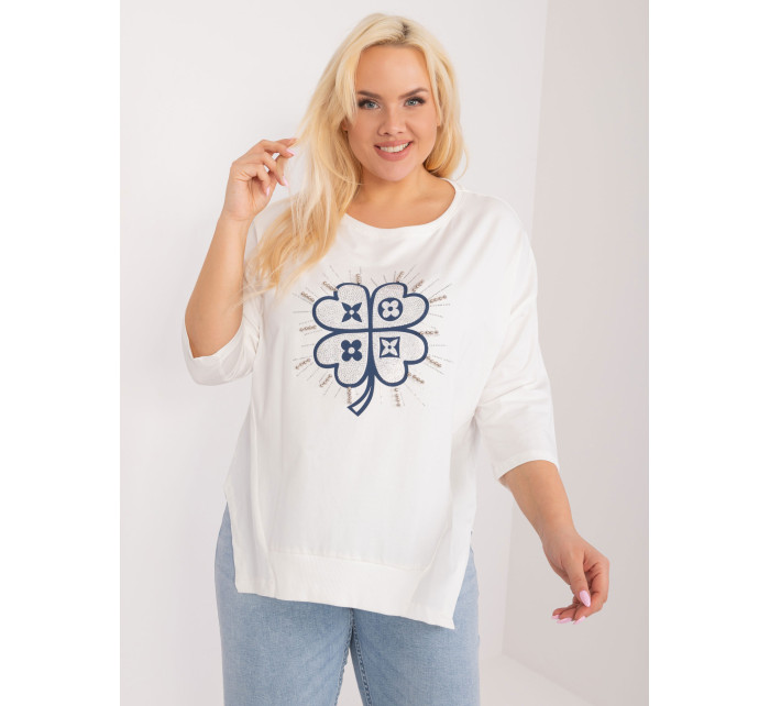 Ecru ležérní halenka plus size velikosti s aplikacemi