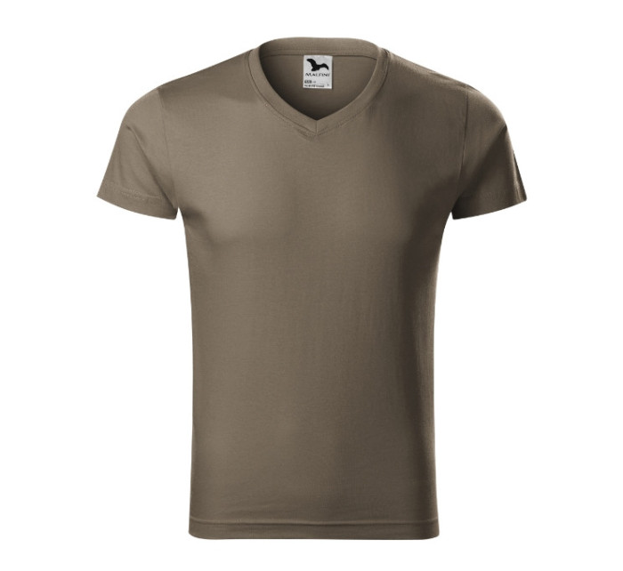 Slim Fit V-neck tričko pánské army