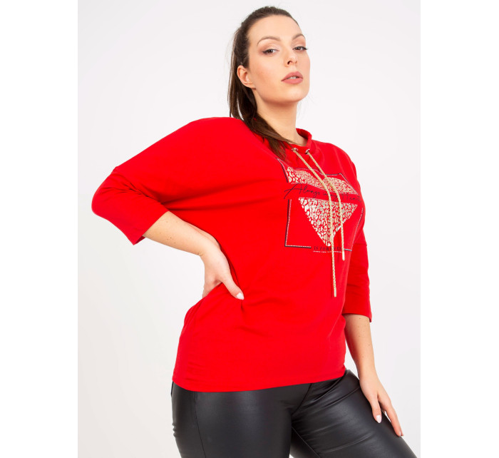 Červená halenka plus size s potiskem