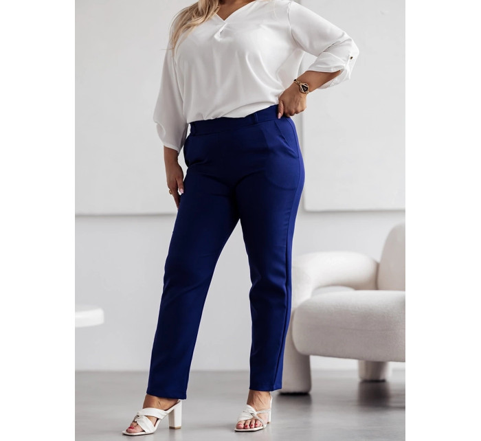 Tmavě modré elegantní dámské kalhoty plus size model 19761525 - Moon