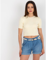 Krémový crop top s žebrovaným střihem