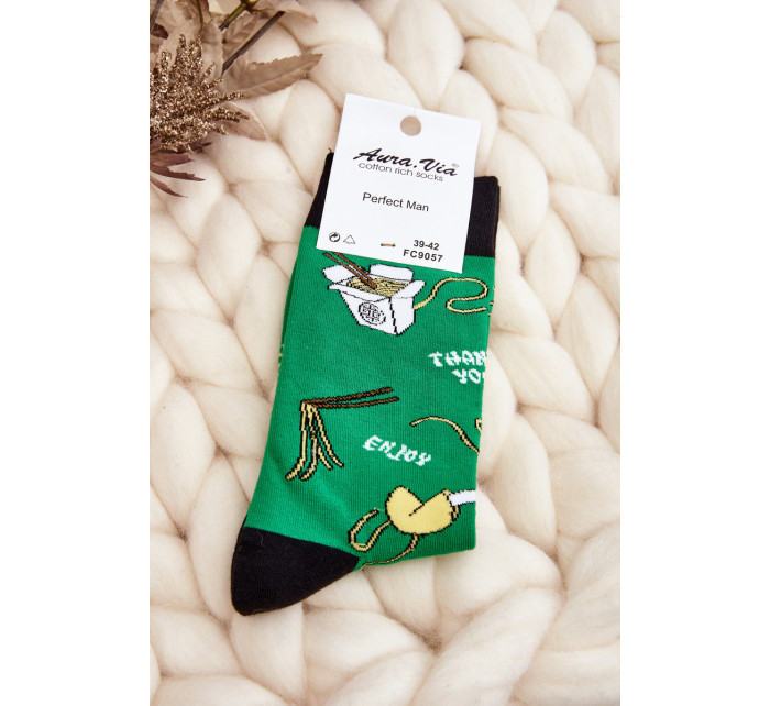 Pánské ponožky se vzory asijských nudlí, zelené