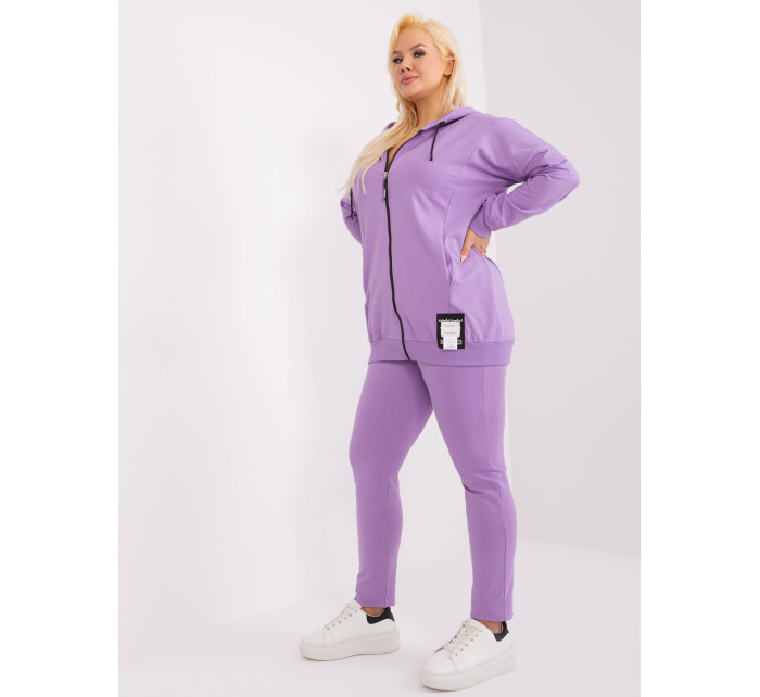 Světle fialový set plus size s mikinou na zip