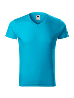 Slim Fit V-neck tričko pánské tyrkysová