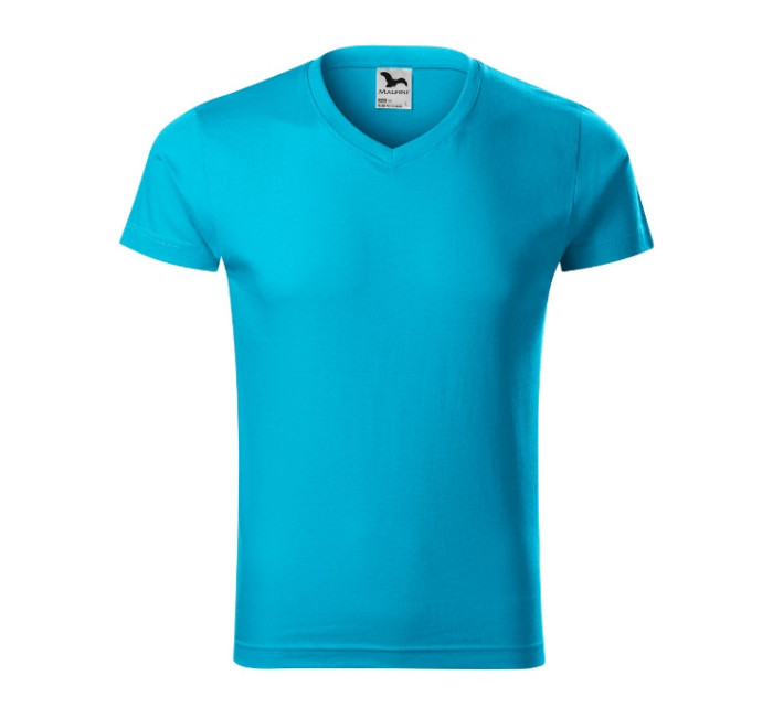 Slim Fit V-neck tričko pánské tyrkysová