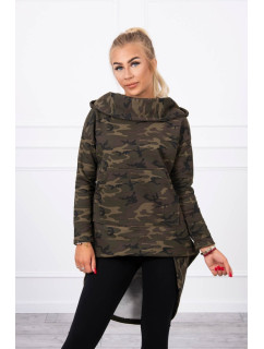 Mikina s dlouhým zadním dílem camo khaki+zelená