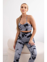 Dámský fitness set top + push up legíny - šedá