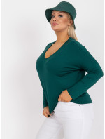 Tmavě zelená obyčejná halenka plus size basic s výstřihem do V Elisa