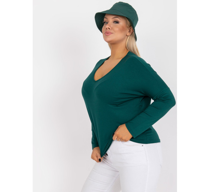 Tmavě zelená obyčejná halenka plus size basic s výstřihem do V Elisa