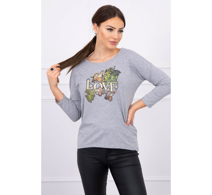 Blouse with Love print gray