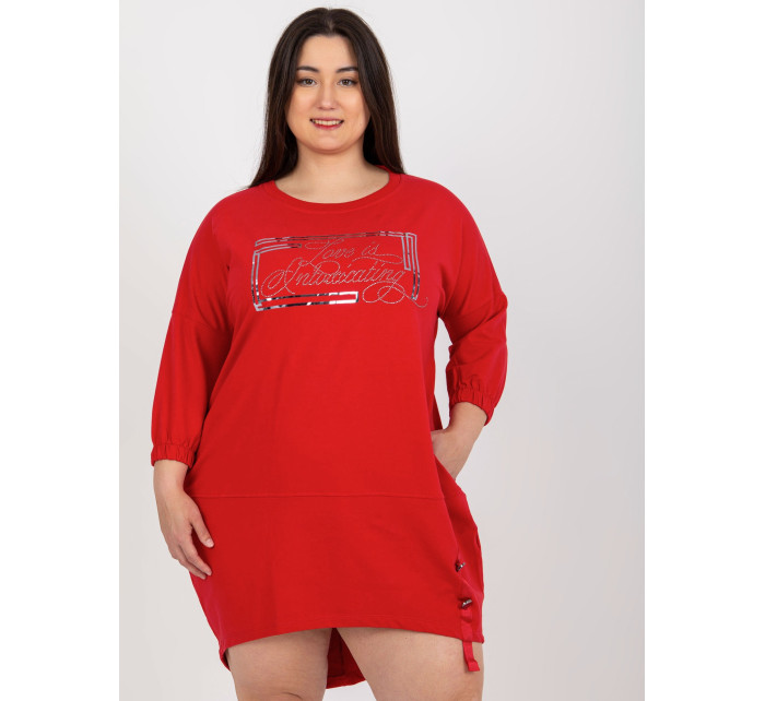 Červené mikinové šaty plus size s nápisem