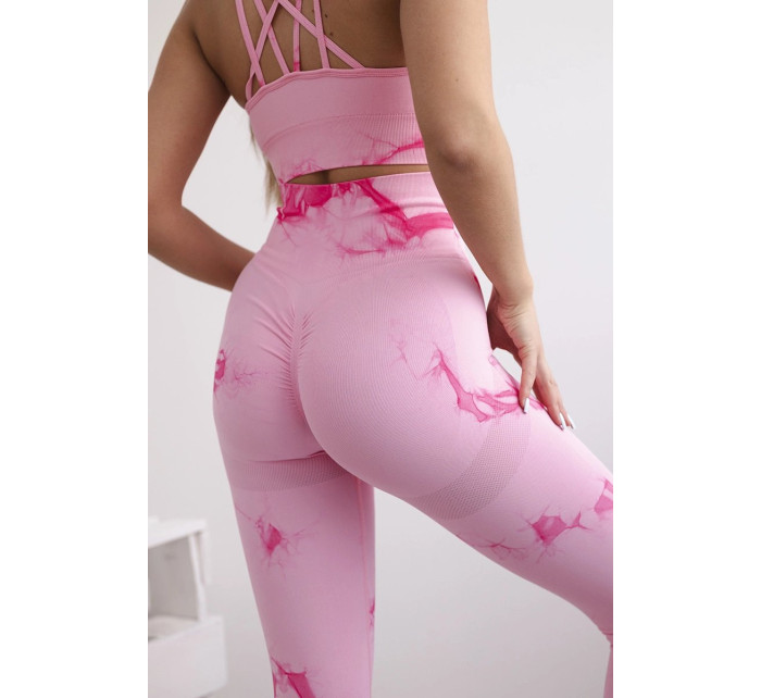 Dámský fitness set top + push up legíny -  růžová/fuchsiová